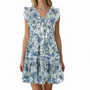 NWT LUCKY BRAND Flutter Sleeve Paisley Tiered Tassel Tie Dress Size X-Small